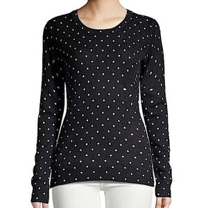 Lord & Taylor Cashmere Polka  Dot Crewneck Sweater In Black